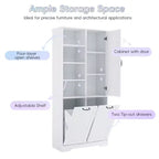 Meuble de rangement de salle de bain avec portes et tiroirs, panier à linge inclinable, plusieurs espaces de rangement, style autoportant