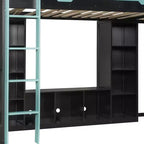 Lit mezzanine de jeu en L avec bureaux, lits superposés doubles avec lumières LED, ports USB, étagères de rangement, lit mezzanine d'angle en bois pour 2 personnes