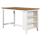 Ensemble table et chaises Homy Casa 5 pièces hauteur comptoir avec étagères de rangement, blanc et noyer, style ferme moderne