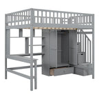 Lit mezzanine en pin avec bureau et rangements