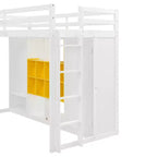 Lit mezzanine enfant avec armoire et étagères, Cadre de lit mezzanine en bois avec meuble de rangement pour enfants et adolescents