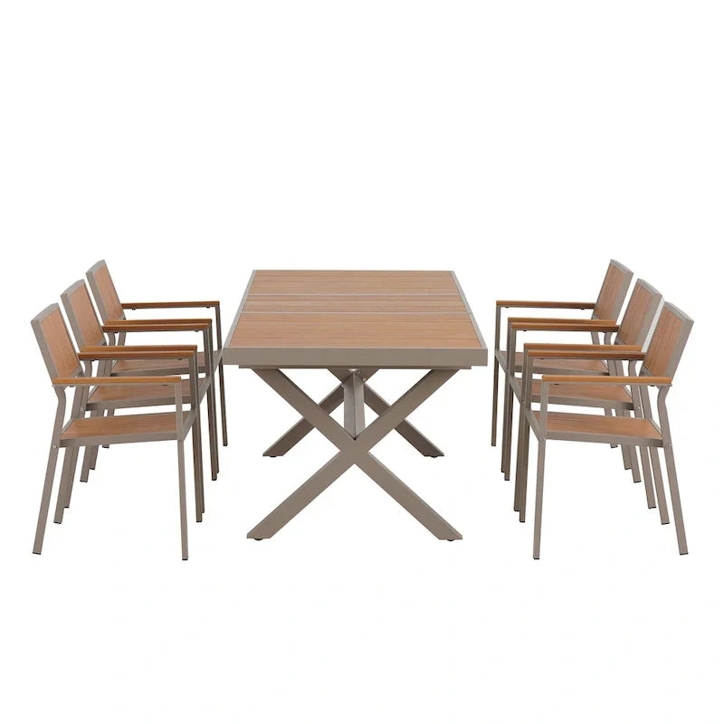 Ensemble de salle à manger d'extérieur extensible 7 pièces avec table extensible et 6 fauteuils