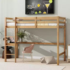 Lit mezzanine Okak Minimalism avec échelle, lit mezzanine simple en bois d'hévéa avec garde-corps de sécurité et bureau intégré, cadres de lit pour enfants, adolescents