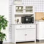 HOMCOM Buffet de cuisine 161 cm avec vaisselier, armoire de rangement avec 4 étagères, tiroirs, portes vitrées, comptoir ouvert pour micro-ondes