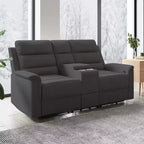 Canapé inclinable 2 places en tissu technique beige/gris, dossier et repose-pieds réglables