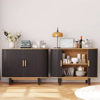 Bahut cannelé de 101,6 cm, Armoire de rangement avec porte coulissante et étagère réglable, Desserte de rangement moderne, Table console de bar à rideaux