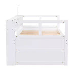 Lit de repos double XL Whisen en bois avec 2 lits gigognes, 3 compartiments de rangement, 1 lampe gratuite et port de chargement USB