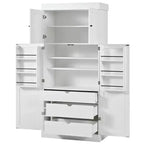 Garde-manger de cuisine autoportant 77H, armoire de rangement de style ferme avec étagères réglables, étagères de porte, tiroirs et casiers à vin - ModernLuxe