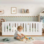 Lit Montessori double blanc avec barrières et porte – Bois massif, 1 enfant