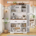 Meuble de cuisine de 71 pouces avec station de recharge, grand plan de travail, support à micro-ondes et 2 tiroirs, rangement de type « hutch » pour salle à manger et salon