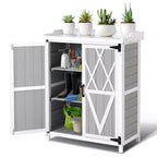 Meuble de rangement extérieur, établi de jardinage - Station de travail de jardin en bois étanche avec plateau galvanisé, étagères réglables pour jardin/terrasse/pelouse