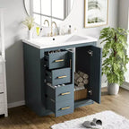 Meuble-lavabo simple de 76 cm avec armoire et 3 tiroirs – Noir / Bleu / Vert / Indigo / Blanc