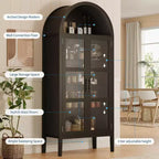 Meuble de rangement, Noir/Blanc, Style Arqué, Simple, 71 po de hauteur avec lumières DEL et portes vitrées