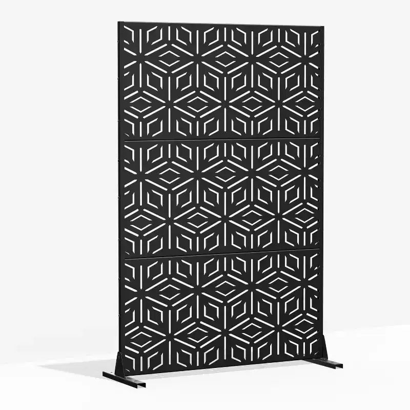 MAYEERTY Paravent Francis Motif Riz Noir Tôle Galvanisée 183x120x5cm Lot de 3 pièces