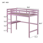 Lit mezzanine Okak Minimalism avec échelle, lit mezzanine simple en bois d'hévéa avec garde-corps de sécurité et bureau intégré, cadres de lit pour enfants, adolescents