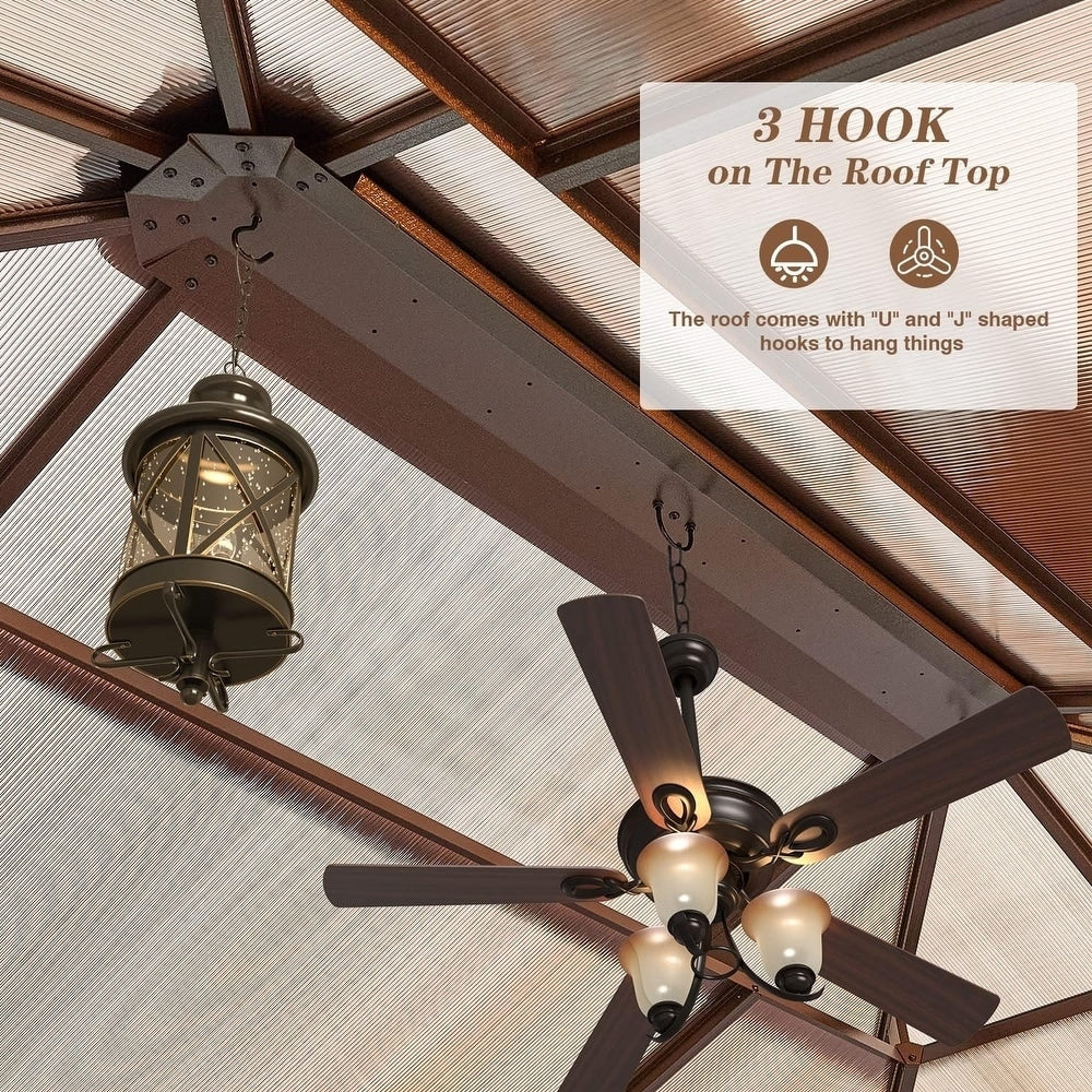 Tonnelle EROMMY à toit rigide, pergola extérieure avec double toit, moustiquaire et rideaux, auvent robuste pour patio, jardin, fête au bord de la piscine