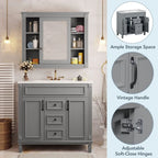 Meuble-lavabo de salle de bain moderne de 91 cm avec lavabo et armoire de toilette, 2 portes et 2 tiroirs