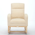 Fauteuil à bascule rembourré moderne de 75 cm de hauteur avec dossier haut, pieds en bois massif et repose-pieds réglable