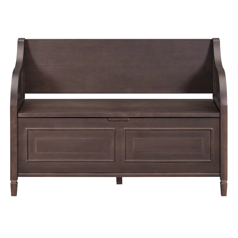 Banc de rangement rustique en bois massif pour entrée avec charnière de sécurité
