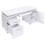 TUYOHW 55 Bureau en Bois, Table d'ordinateur de Bureau avec 2 Tiroirs, 1 Armoire, 1 Étagère Ouverte, 1 Porte, Bureau de Travail pour Bureau à Domicile, Étude, Petits Espaces