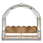 Lit cabane Montessori en bois massif avec plateforme, toit voûté et lit gigogne pour filles et garçons