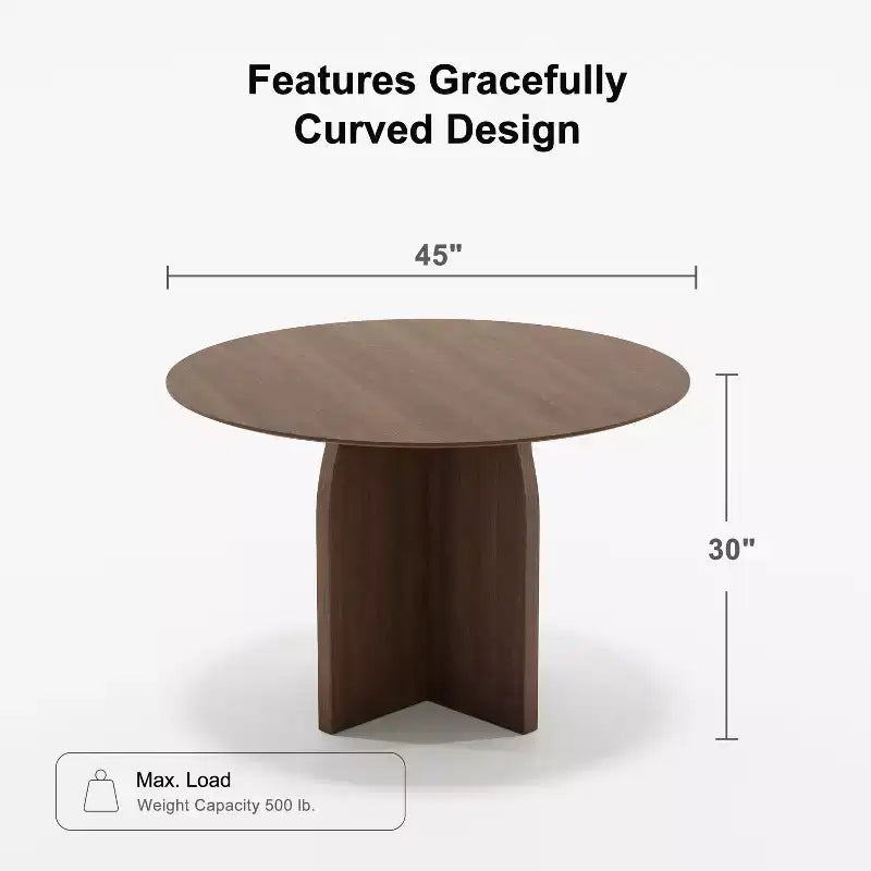 Table à manger ronde PexFix 45 x 45 en bois massif avec finition noyer et pieds arqués élégants pour salles à manger et cuisines modernes