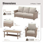 Captiva Designs Salon de jardin 6 pièces de luxe en osier avec accoudoirs incurvés et coussins
