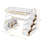 Lit mezzanine simple avec 7 tiroirs, 2 étagères, armoire et bureau pour enfants et adolescents