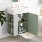 Meuble-lavabo de salle de bain blanc de 21,6 po, ensemble avec meuble de rangement, vasque en céramique simple, rangement à gauche