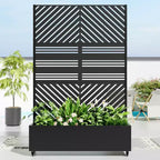 MAYEERTY Jardinière avec treillis en fer noir, ligne parallèle 01, style combiné classique à persiennes, 183x119x41cm, ensemble de 3 pièces