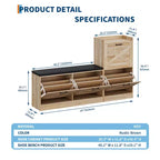 Banc avec 4 tiroirs relevables et coussin de siège rembourré, Étagère à chaussures étroite en bois, Convient pour le banc d'entrée de salon