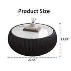 Table basse ronde moderne Okak avec plateau en marbre et côté en cuir, table d'appoint à la mode pour salon, chambre à coucher