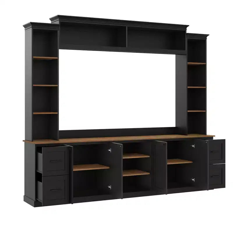 Meuble TV mural 4-en-1 ModernLuxe de style campagnard, convient aux téléviseurs jusqu'à 70 pouces, meuble TV console multimédia avec étagères réglables et tiroirs