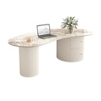 Table basse ovale standard blanche minimaliste avec 2 tiroirs
