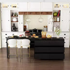 Desserte de buffet intelligente rotative/extensible avec 6 tiroirs, plan de travail étendu, tapis antidérapant, table à manger rotative, îlot de cuisine/garde-manger
