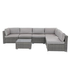 Ensemble de canapé d'angle d'extérieur 7 pièces en osier/acier avec coussins