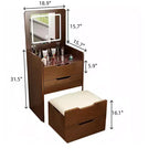 Coiffeuse 3-en-1 Okak avec miroir rabattable, coiffeuse compacte avec plateau en verre visible et tabouret rembourré, coiffeuse pour chambre à coucher