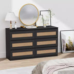Commode en rotin pour chambre à coucher avec 6 tiroirs, 47 commode large moderne de style ferme, armoire de rangement en bois pour placard, salon, couloir