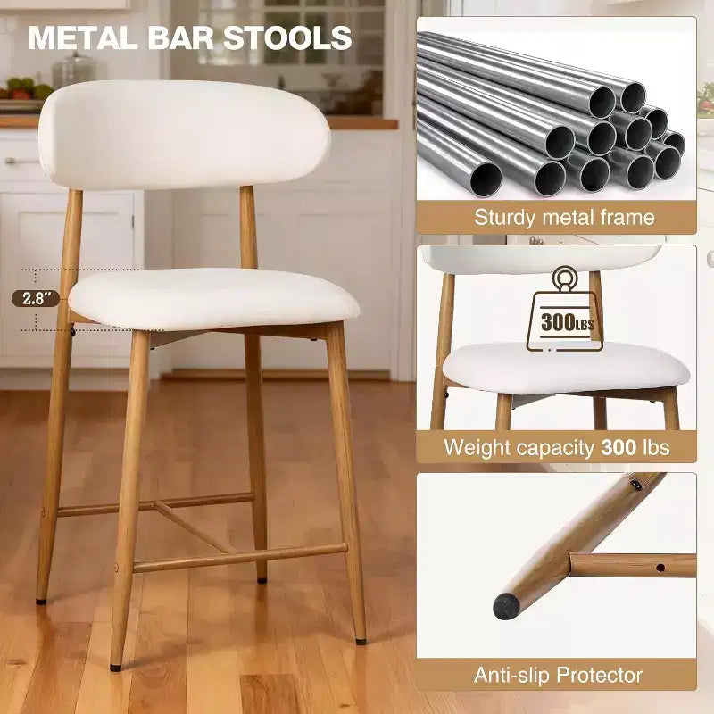Tabouret de bar hauteur comptoir avec siège rembourré et pieds en métal, chaise d'îlot de cuisine moderne de 26,3 pouces