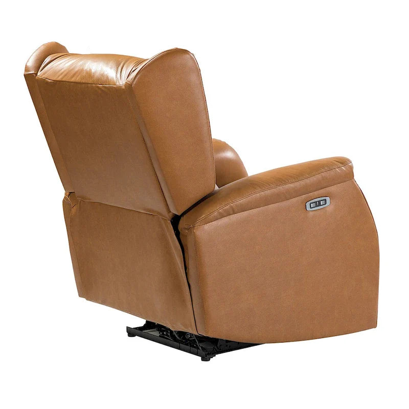 Fauteuil inclinable électrique en cuir véritable avec port USB – Ensemble de 2 fauteuils à oreilles cloutés