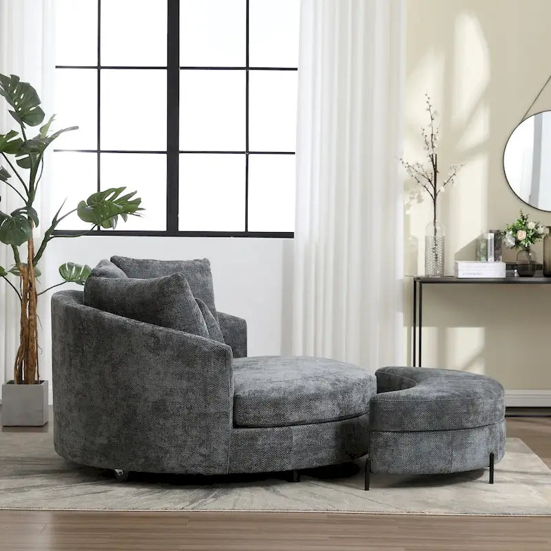 Fauteuil Moderne Rond Avec 5 Coussins Et Pouf Optionnel