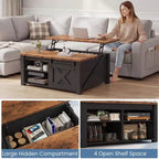 Table basse relevable JIONJOY 31,5" avec grand espace de rangement dissimulé, étagères réglables, table basse carrée de style ferme pour salon, petits espaces