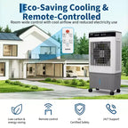 Refroidisseur d'air évaporatif avec réservoir d'eau, 4 pains de glace, 3 vitesses, oscillation à 120°, télécommande et minuterie 12h, 150W Portable sur pied