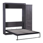 Lit escamotable gris avec armoire et 3 tiroirs, grand lit/lit simple, 1 personne