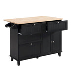 Ensemble d'îlot de cuisine TOPMAX avec abattant et 2 tabourets, ensemble de table à manger avec étagère réglable, tiroirs et porte-serviettes