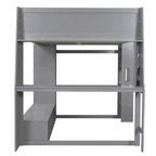 Lit mezzanine gaming Whisen Wood de taille double avec bureau, étagères multi-rangements, LED et une penderie suspendue
