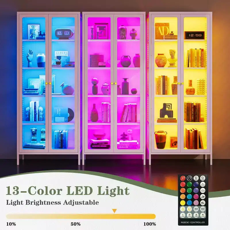 Bekrvio 67H Vitrine en Verre à 3 Côtés avec Lumières LED, Rangement à 5 Niveaux avec Double Porte et Cadre Métallique pour Objets de Collection, Idéale pour les Petits Espaces