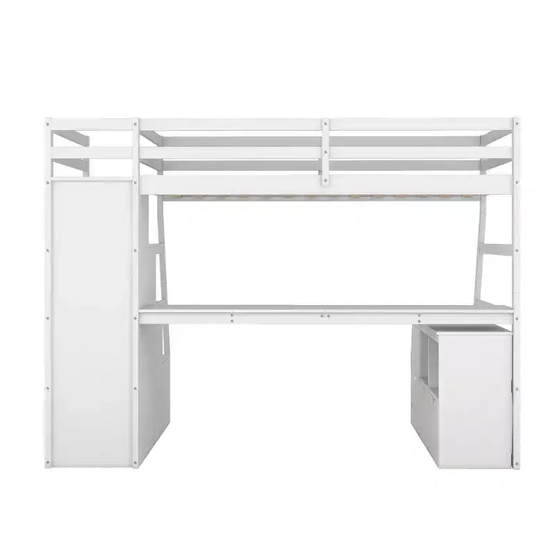 Lit mezzanine simple avec 7 tiroirs, 2 étagères, armoire et bureau pour enfants et adolescents