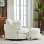 Fauteuil d'appoint pivotant rembourré 42,3 W avec 4 oreillers et pouf de rangement demi-lune