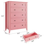Commode à 5 tiroirs de 108 cm de haut pour chambre à coucher, armoire de rangement en bois avec tiroirs de 30 cm de profondeur et poignées en métal doré, idéale pour l'entrée ou le couloir